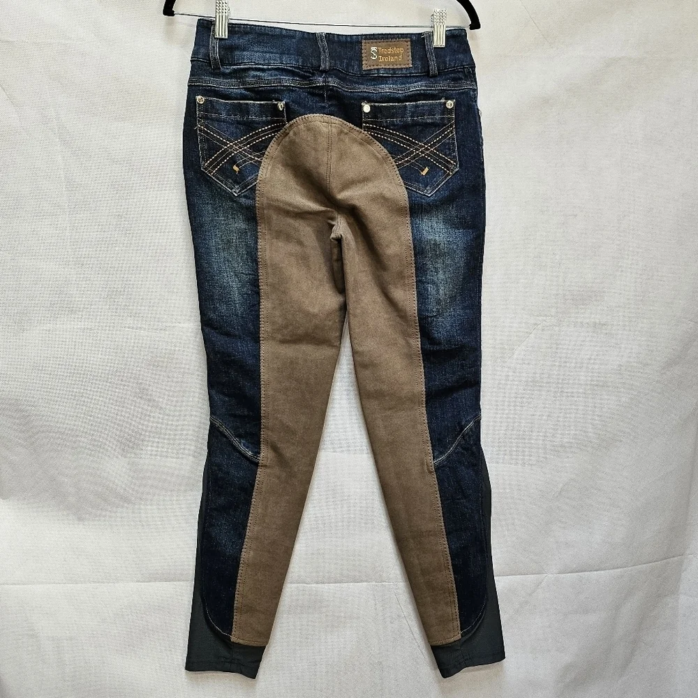 Tredstep Ireland Equestrian Full Seat Jean Riding Breeches. Blue Brown Sz 28R